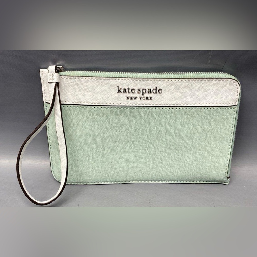 Kate Spade Pastel Green and White Wristlet